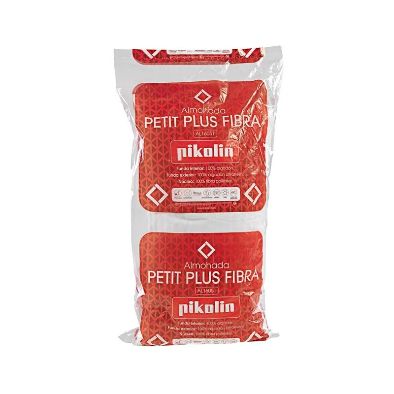 Almohada Petit Plus de fibra Pikolin, ideal para niños y dormir boca abajo. Disponible en Colchonerías Wake Up Extremadura.
